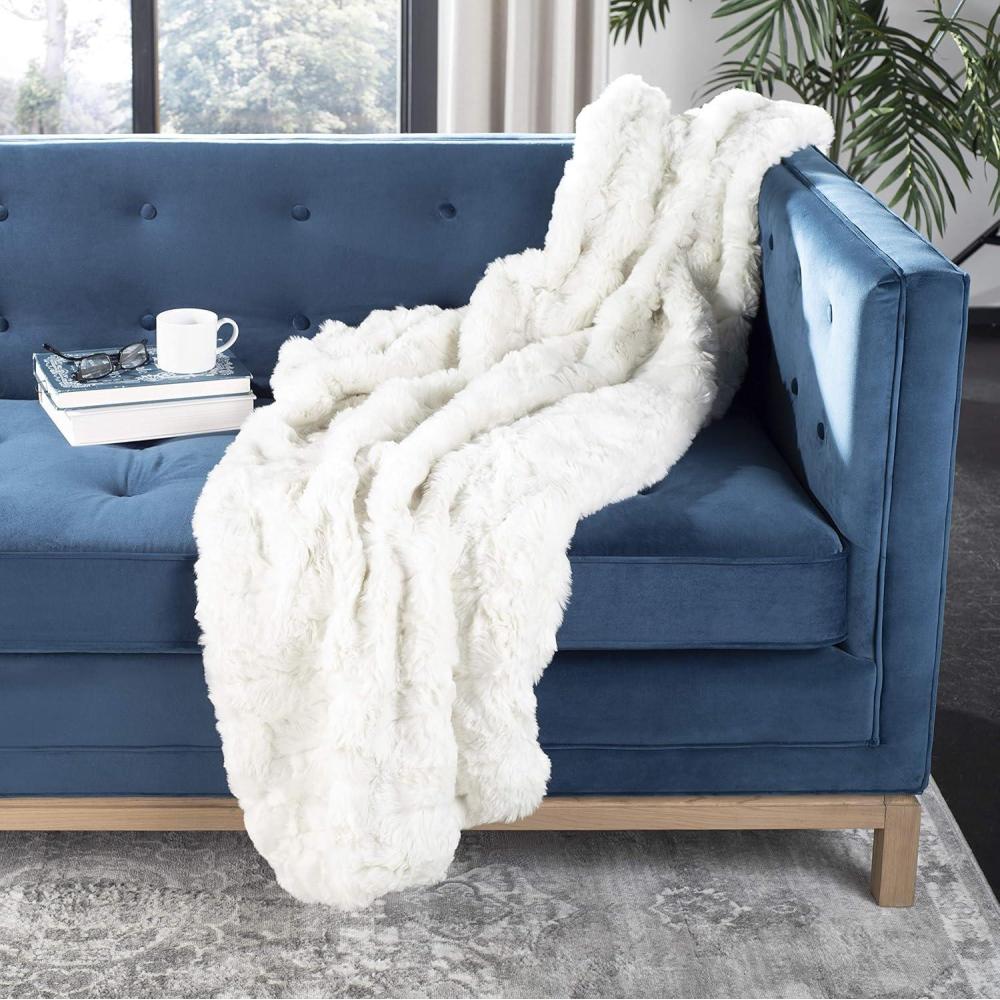 image:imageSAFAVIEH Faux Chinchilla Throw Blanket 60x72 Snow WhiteSnow White