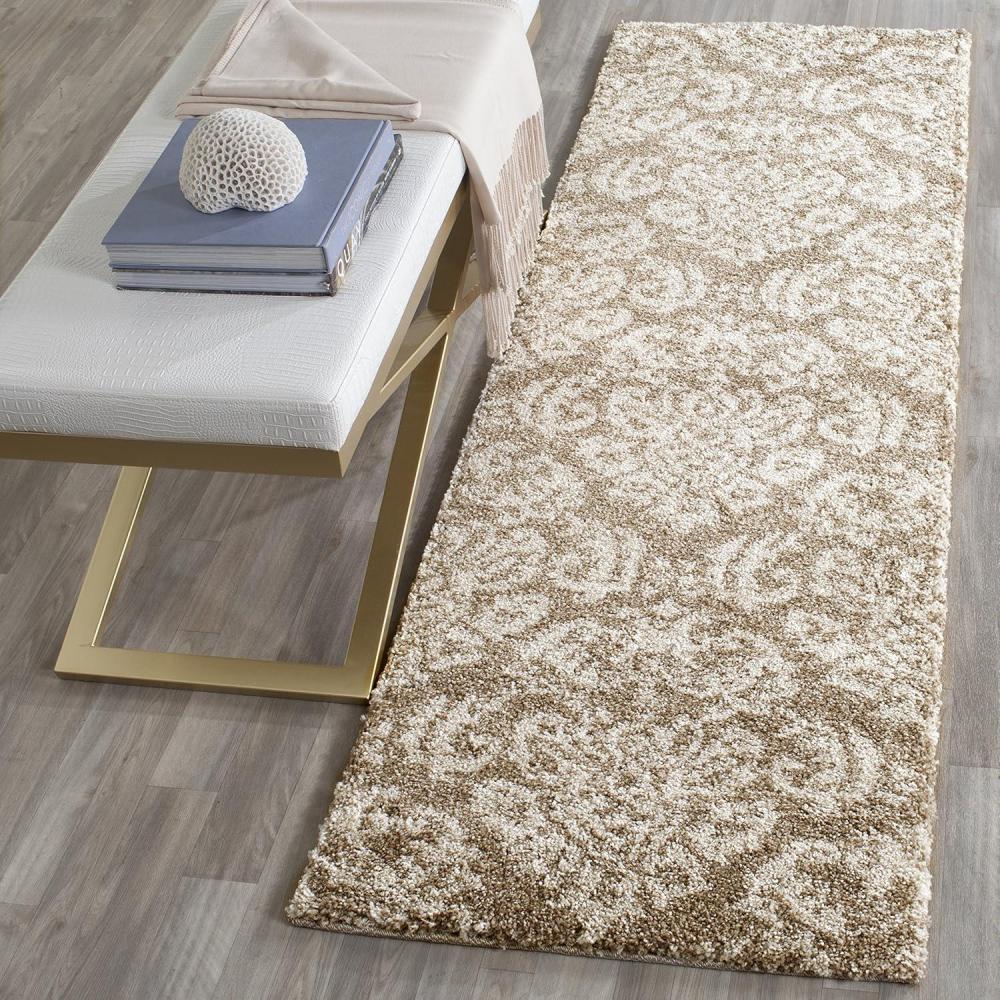 image:imageSAFAVIEH Florida Shag Collection Area Rug 86 x 12 Smoke amp Beige Damask Design NonShedding amp Easy Care 12inch Thick Ideal for High Traffic Areas in Living Room Bedroom SG4607913BeigeCream