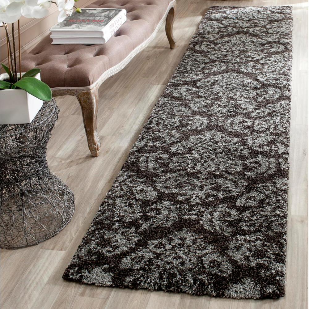 image:imageSAFAVIEH Florida Shag Collection Area Rug 86 x 12 Smoke amp Beige Damask Design NonShedding amp Easy Care 12inch Thick Ideal for High Traffic Areas in Living Room Bedroom SG4607913Dark BrownSmoke