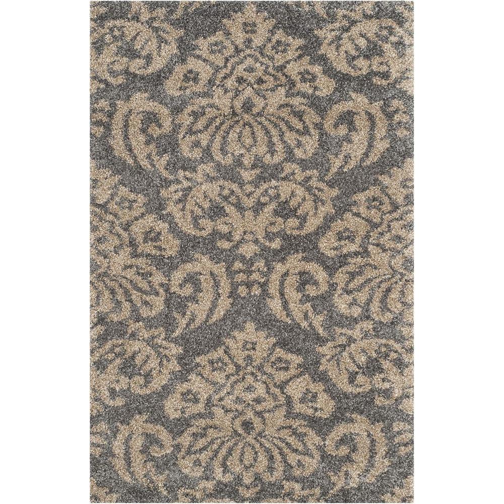 image:imageSAFAVIEH Florida Shag Collection Area Rug 86 x 12 Smoke amp Beige Damask Design NonShedding amp Easy Care 12inch Thick Ideal for High Traffic Areas in Living Room Bedroom SG4607913GreyBeige