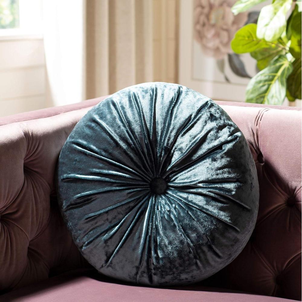 image:imageSAFAVIEH Home Caramia Cream Round Button Tufted Decorative Pillow Pillow 16x16Blue