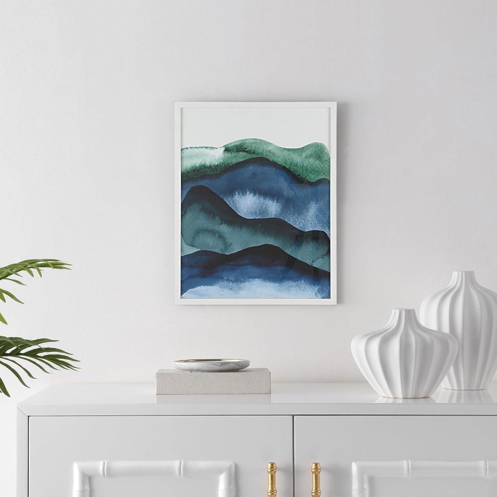 image:imageSAFAVIEH Home Collection Echo Denim BlueGreen 16 x 20inch Modern Abstract Framed Wall Art for Bedroom Living Room Foyer Dining Area Entryway