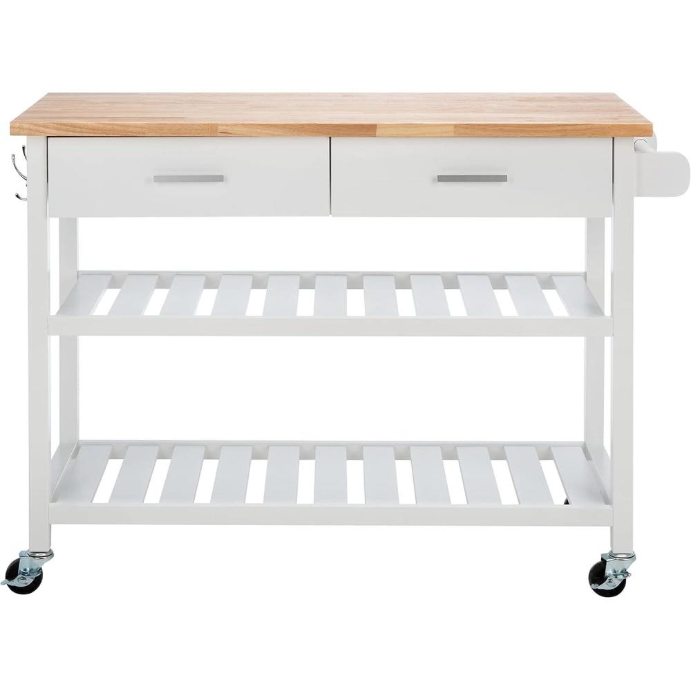 image:imageSAFAVIEH Home Collection Kiko WhiteNatural 2Drawer 2Shelf Trolley Kitchen Cart with Wheels