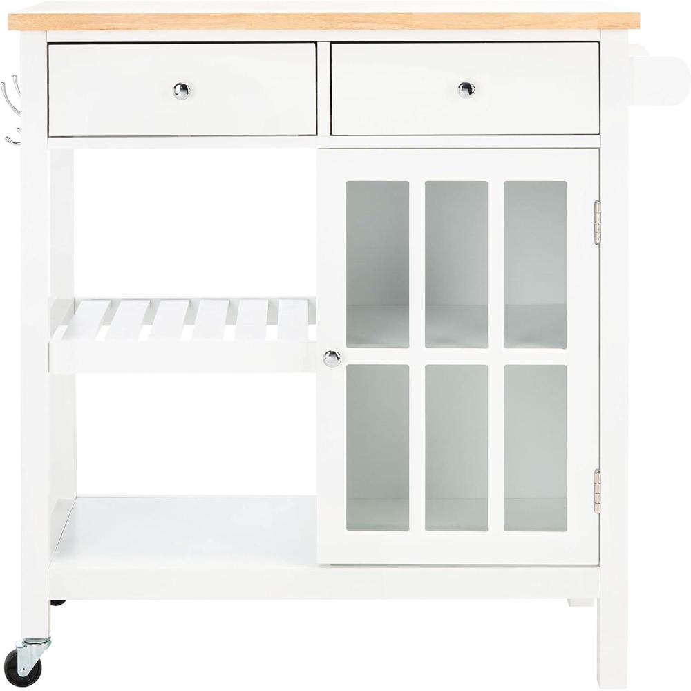 image:imageSAFAVIEH Home Collection Locklyn WhiteNatural 2Drawer Storage Trolley Kitchen Cart with WheelsWhiteNatural