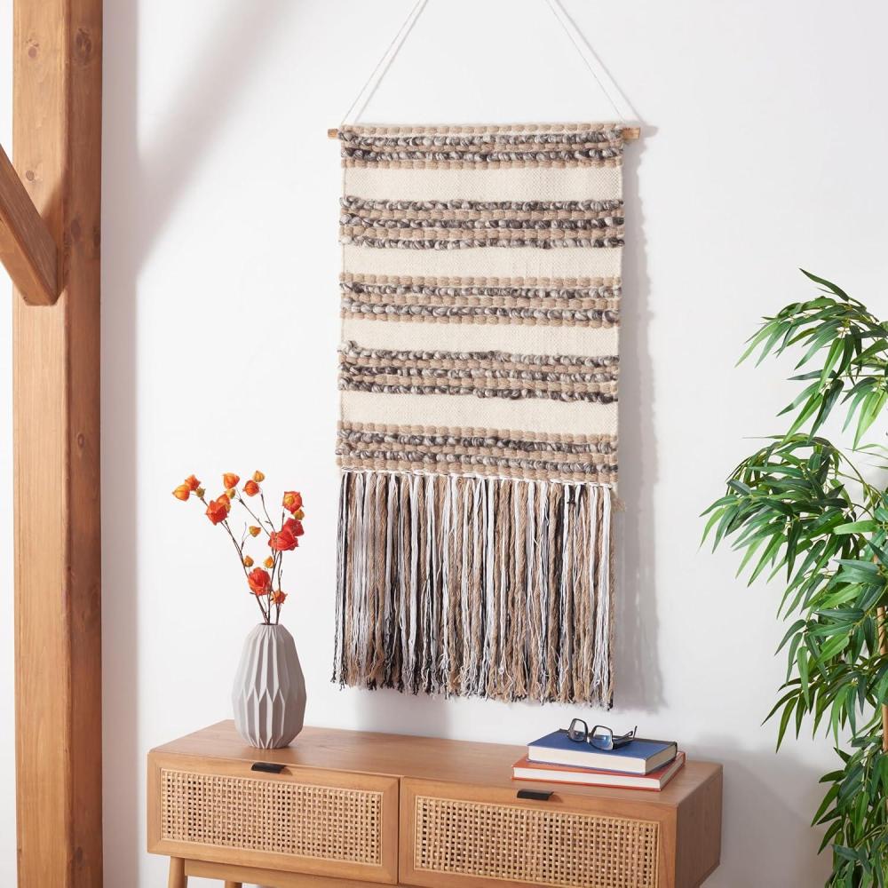image:imageSAFAVIEH Home Collection Sedona 101 IvoryBlack Boho Tribal Woven Wool Tassel Fringe Tapestry Hanging Wall Art