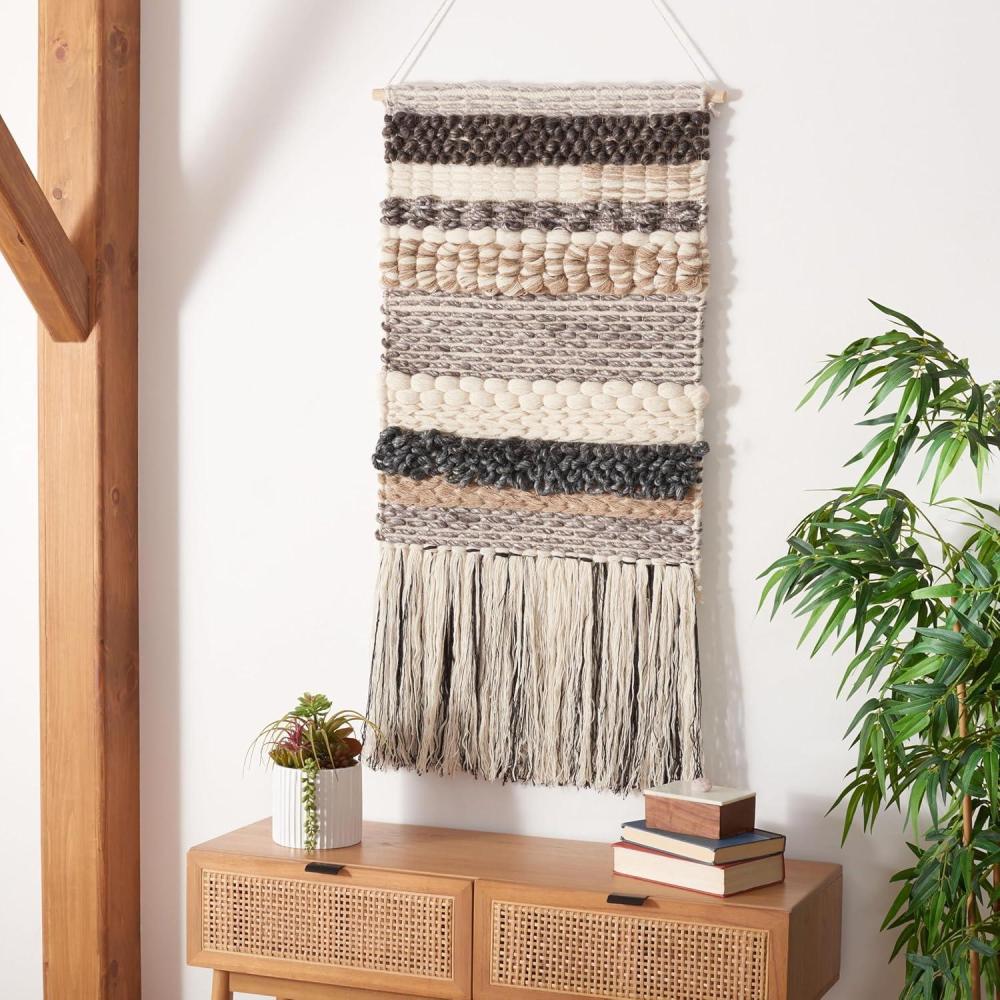 image:imageSAFAVIEH Home Collection Sedona 108 IvoryBlack Boho Tribal Woven Wool Tassel Fringe Tapestry Hanging Wall Art