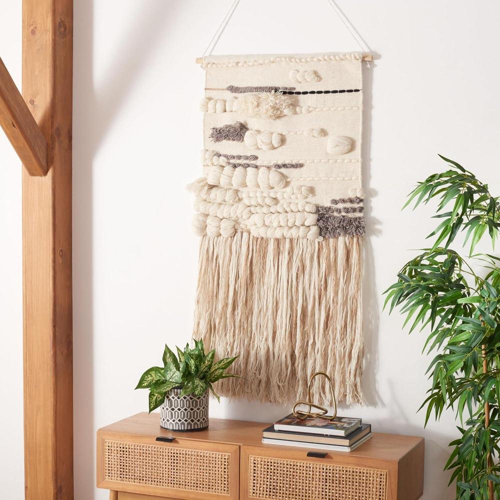 image:imageSAFAVIEH Home Collection Sedona 115 IvoryBeige Boho Tribal Woven Wool amp Jute Tassel Fringe Tapestry Hanging Wall Art