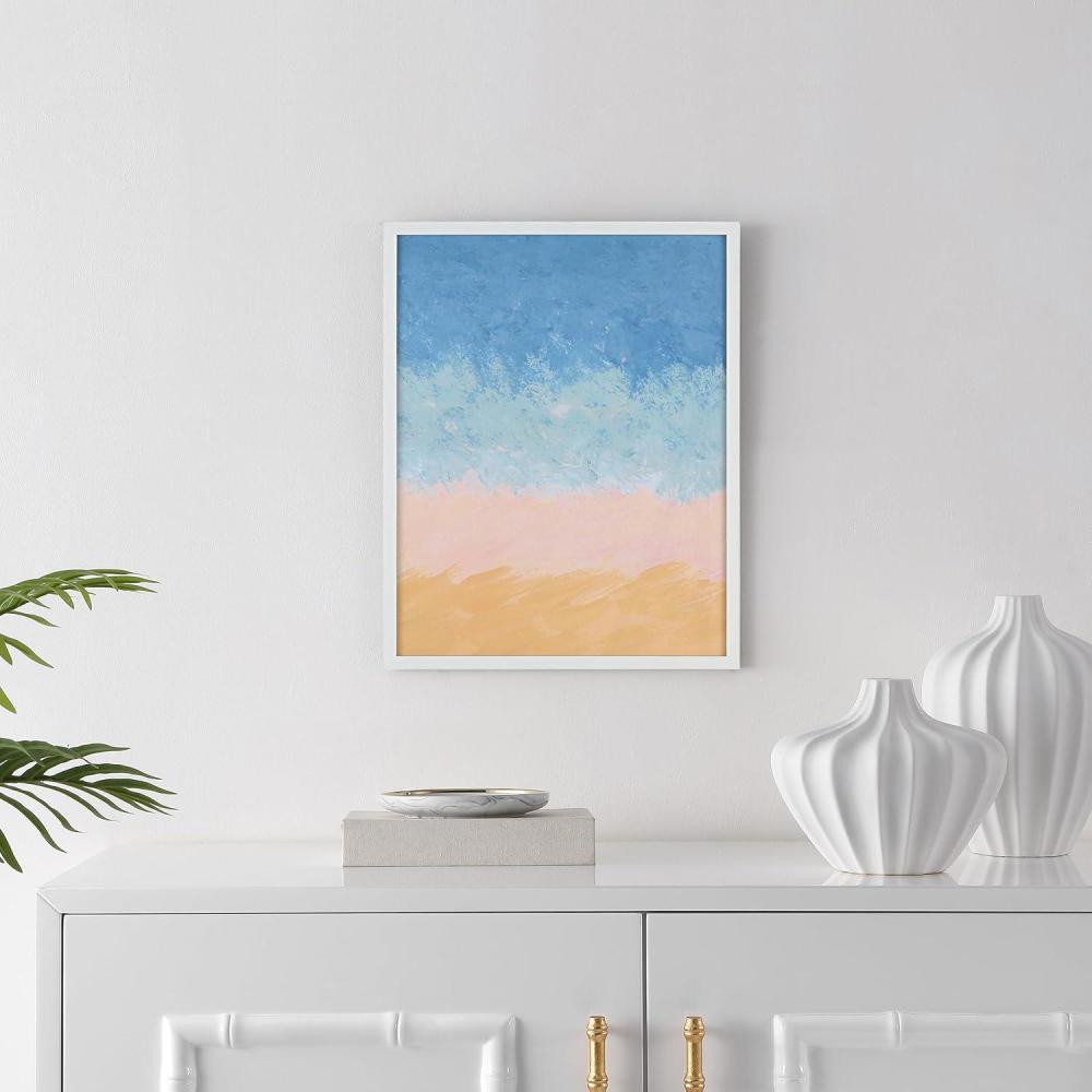image:imageSAFAVIEH Home Collection Shoreline Light BlueSand 16 x 20inch Abstract Framed Wall Art for Bedroom Living Room Foyer Dining Area Entryway