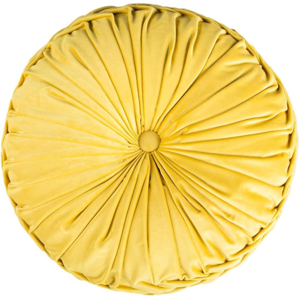 image:imageSAFAVIEH Home Leila Mustard Round Button Tufted Decorative Pillow Pillow 19x19Mustard