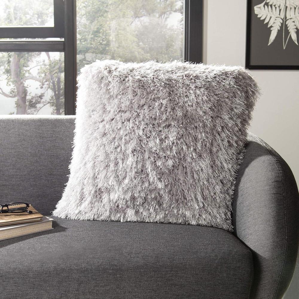 image:imageSAFAVIEH Home Modish Silver Metallic 20inch Decorative Shag Set of 2 Pillow