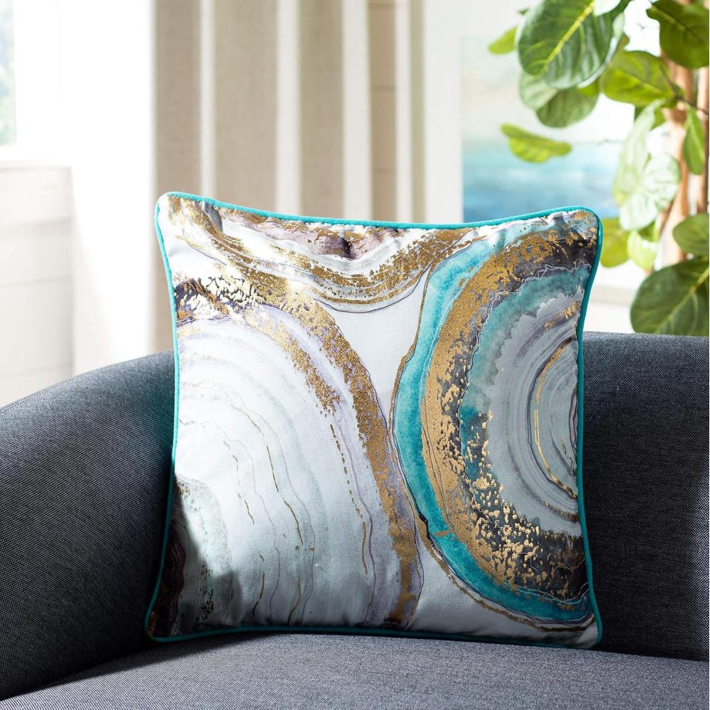 image:imageSAFAVIEH Home Nima Blue and Gold Glam 18inch Decorative Pillow Pillow