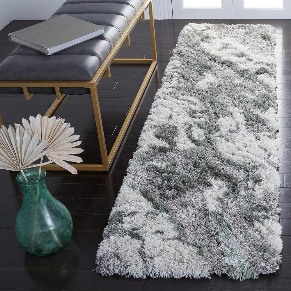 image:imageSAFAVIEH Horizon Shag Collection Area Rug 6 x 9 Grey amp Blue Modern Abstract Design NonShedding amp Easy Care 2inch Thick Ideal for High Traffic Areas in Living Room Bedroom HZN890GGreyGreen