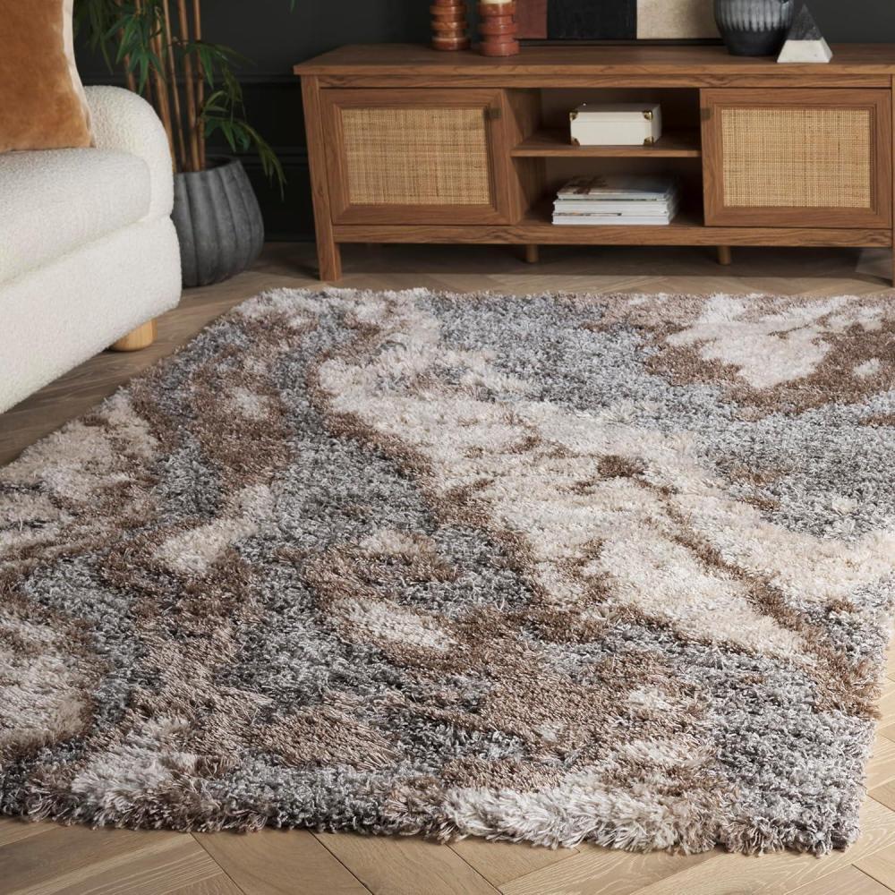 image:imageSAFAVIEH Horizon Shag Collection Area Rug 6 x 9 Grey amp Blue Modern Abstract Design NonShedding amp Easy Care 2inch Thick Ideal for High Traffic Areas in Living Room Bedroom HZN890GTaupeBlue