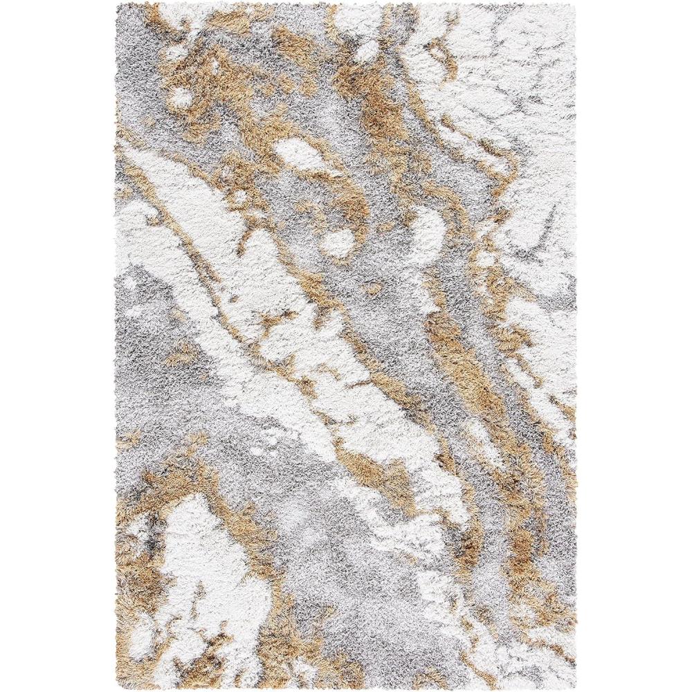 image:imageSAFAVIEH Horizon Shag Collection Area Rug 6 x 9 Grey amp Blue Modern Abstract Design NonShedding amp Easy Care 2inch Thick Ideal for High Traffic Areas in Living Room Bedroom HZN890GGreyGold