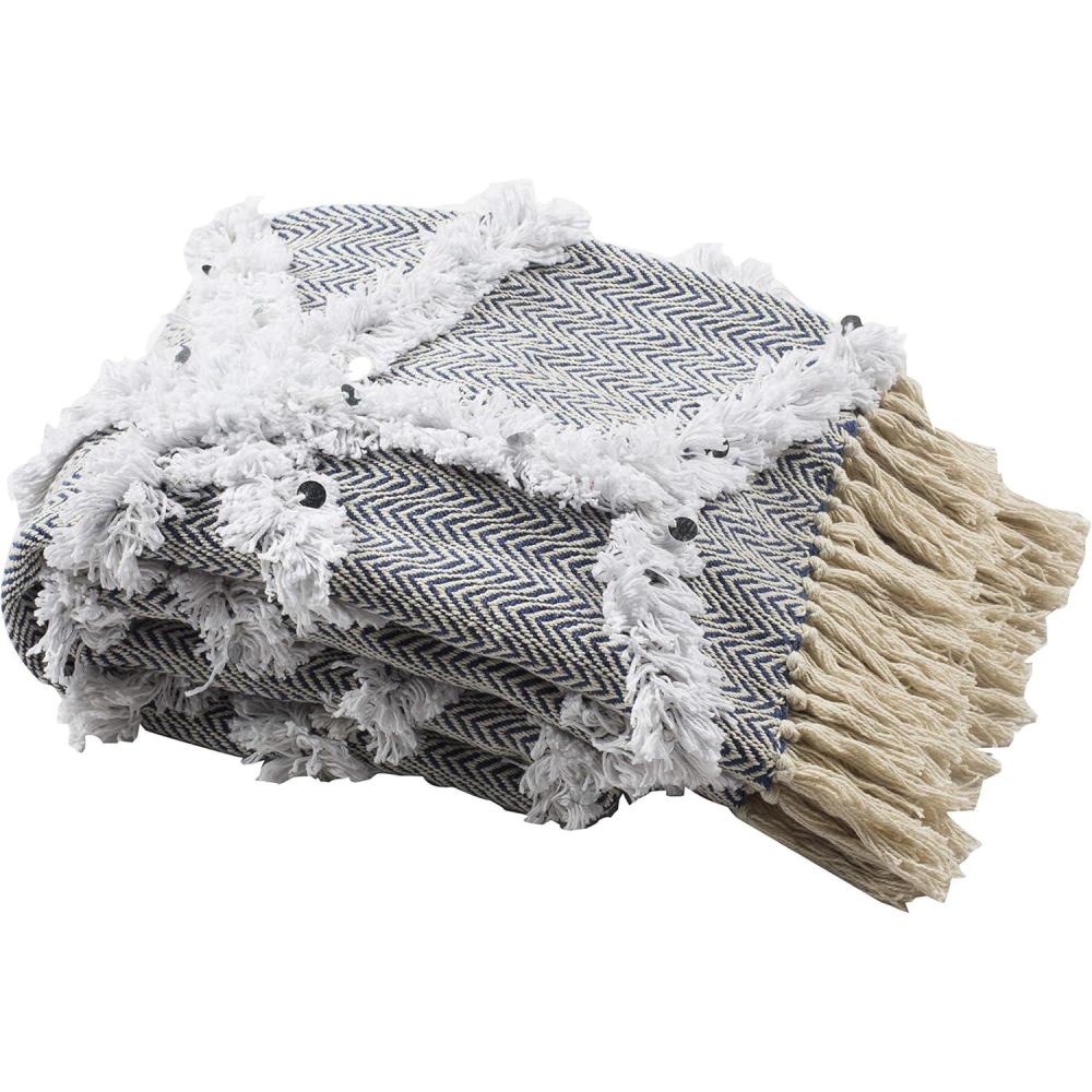 image:imageSAFAVIEH Lachlan Fringe Throw Blanket BlueBeige