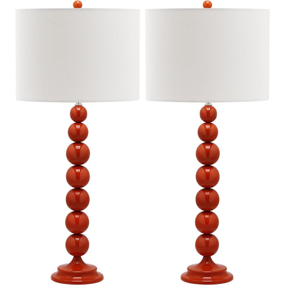 image:imageSAFAVIEH Lighting Collection Jenna Modern Contemporary Orange Stacked Ball 32inch Bedroom Living Room Home Office Desk Nightstand Table Lamp Set of 2 LED Bulbs IncludedOrange  Set of 2
