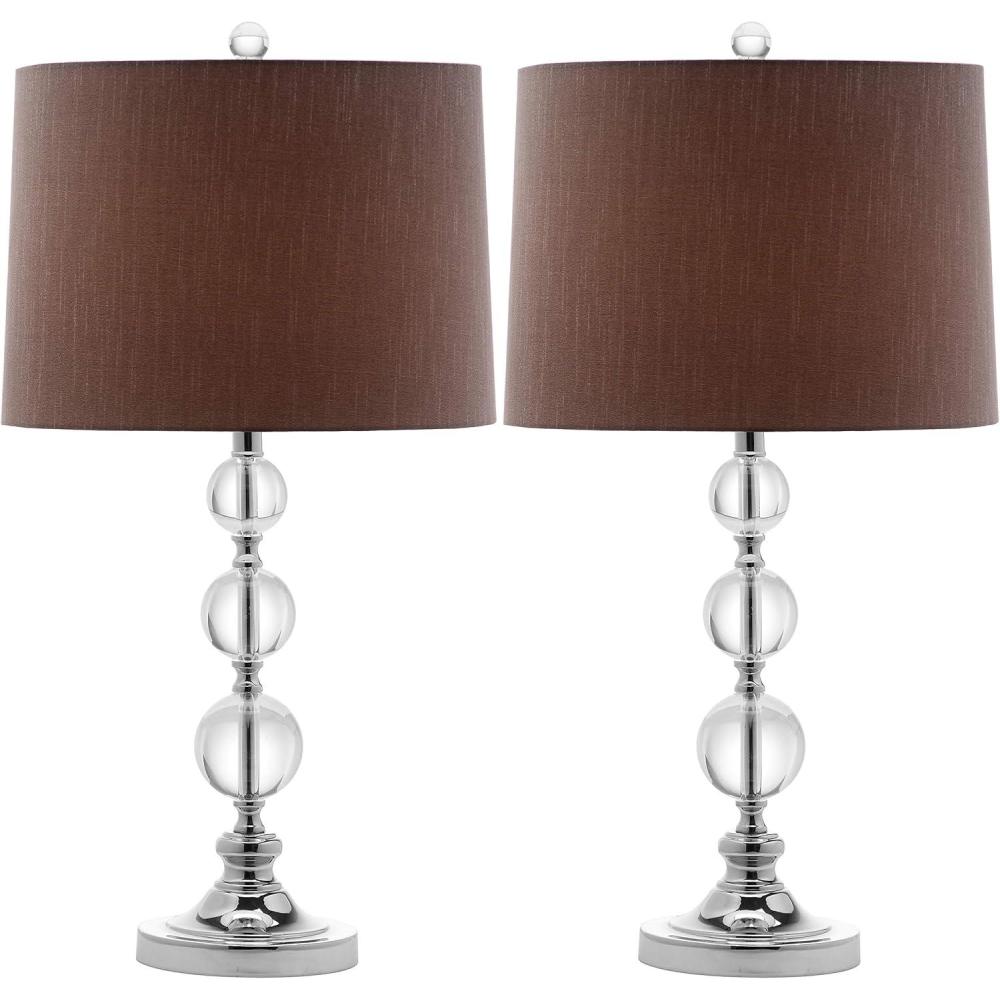 image:imageSAFAVIEH Lighting Collection Keeva Modern Crystal Ball Grey Shade 27inch Bedroom Living Room Home Office Desk Nightstand Table Lamp Set of 2 LED Bulbs IncludedClearChrome with USB