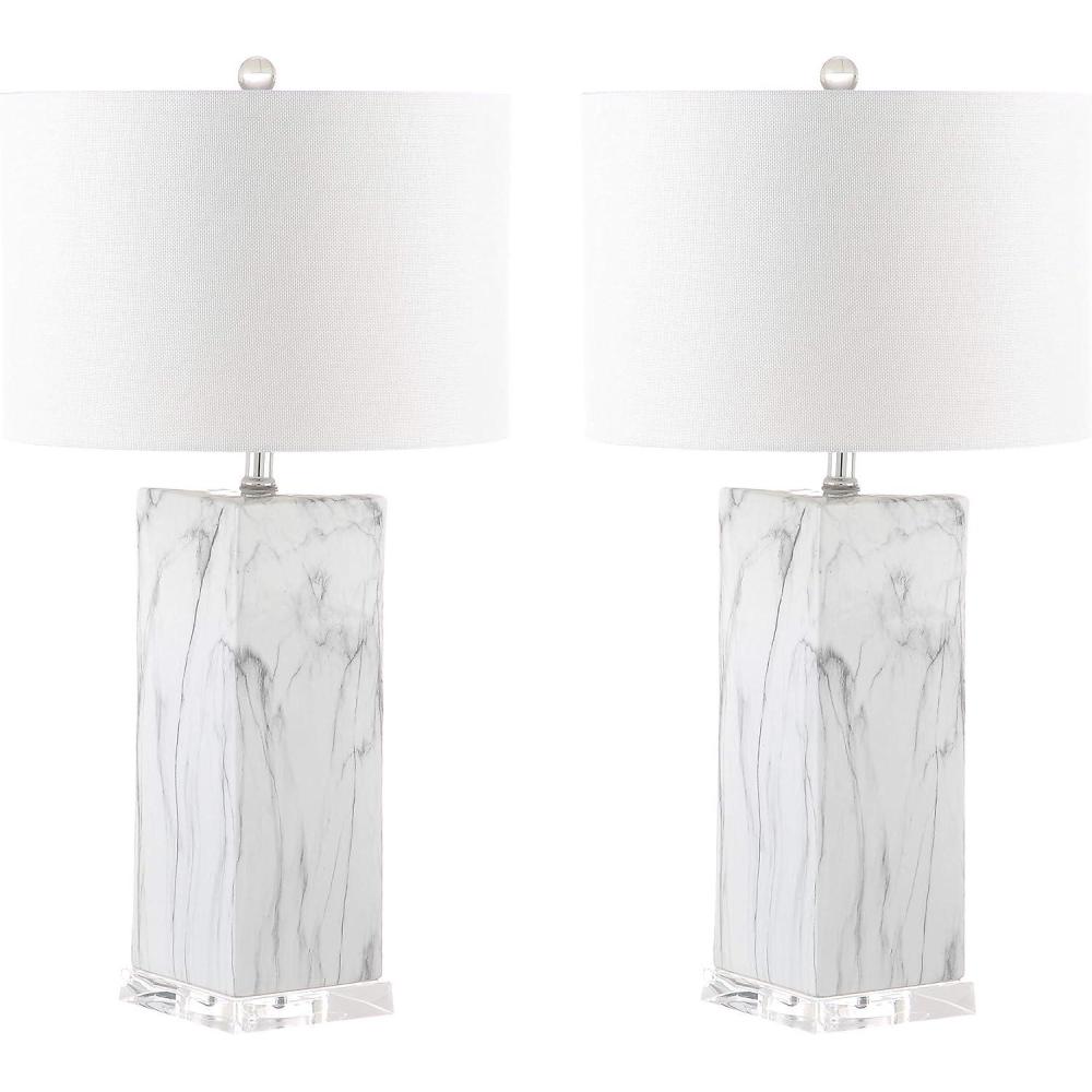 image:imageSAFAVIEH Lighting Collection Olympia Modern Contemporary Black White Marble Ceramic 29inch Bedroom Living Room Home Office Desk Nightstand Table Lamp Set of 2 LED Bulbs IncludedBlack White