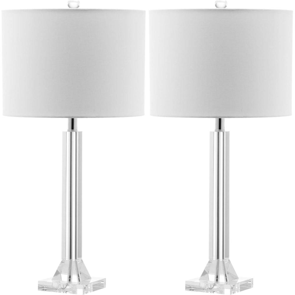 image:imageSAFAVIEH Lighting Collection Tyrone Modern Crystal Column 27inch Bedroom Living Room Home Office Desk Nightstand Table Lamp Set of 2 LED Bulbs Included