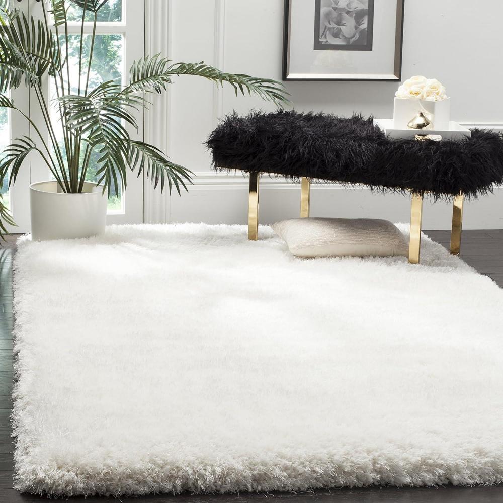image:imageSAFAVIEH Luxe Shag Collection Area Rug 5 x 8 Ivory Handmade Glam 32inch Thick Ideal for High Traffic Areas in Living Room Bedroom SGX160AIvory