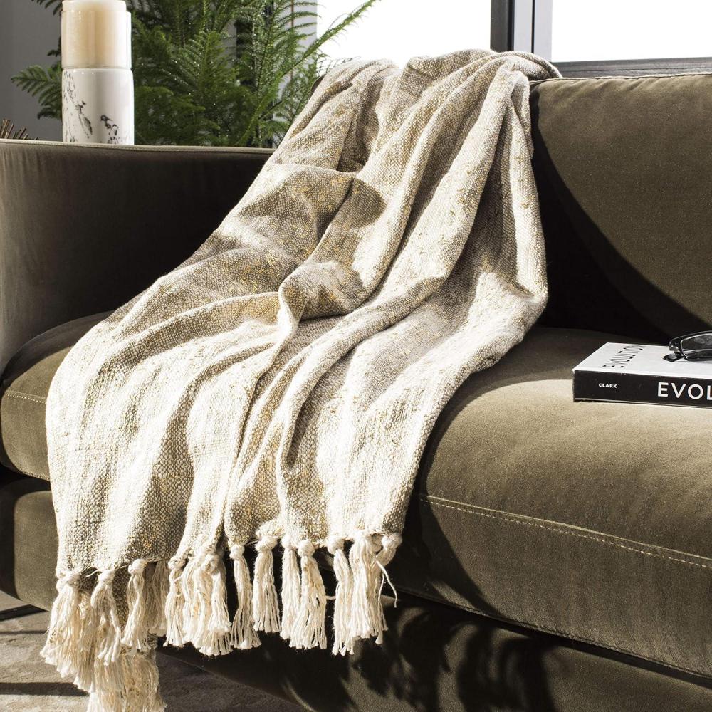 image:imageSAFAVIEH Peppin Metallic Throw Blanket NaturalGold