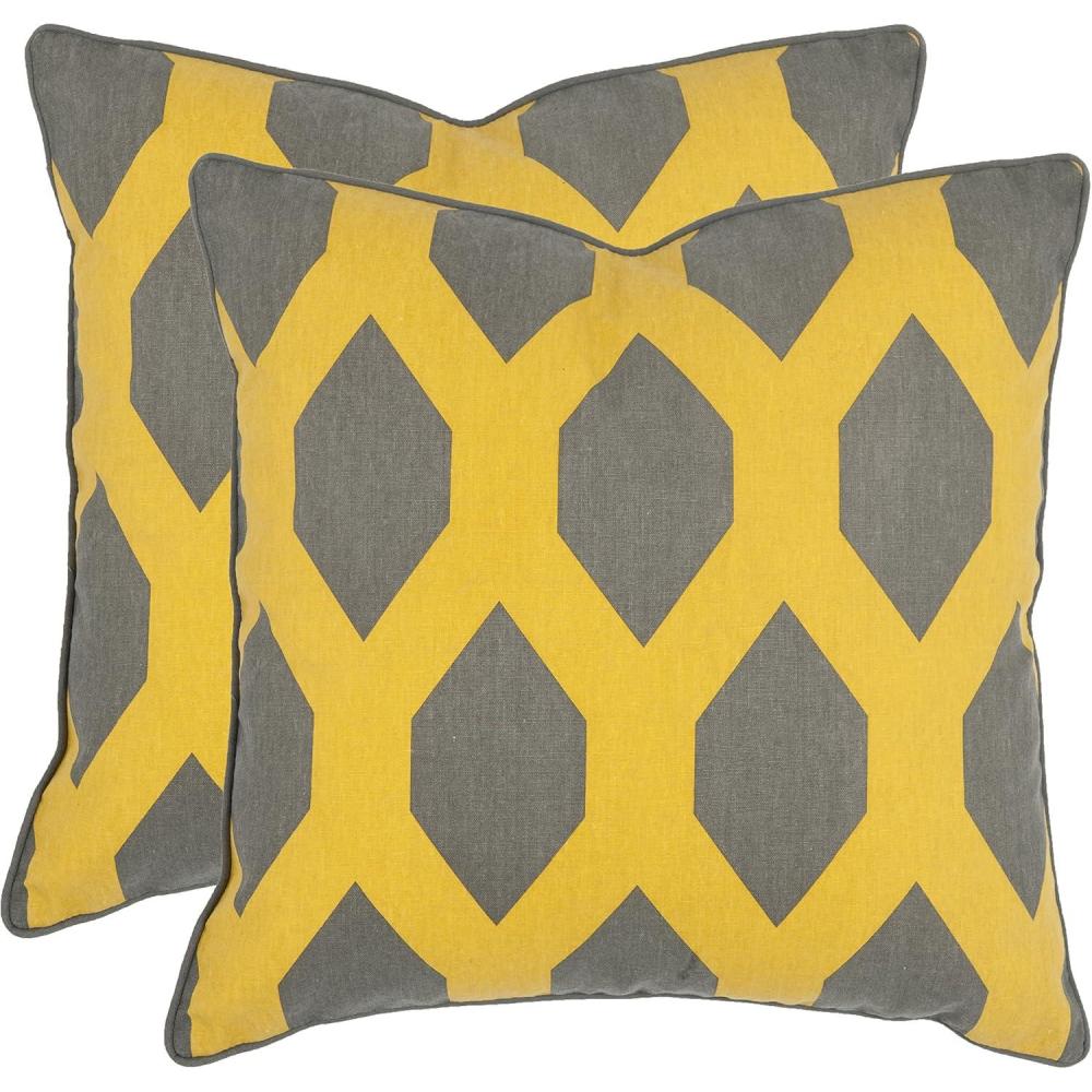 image:imageSAFAVIEH Pillows Collection Allen Decorative Pillow 18Inch Yellow and Grey Set of 2