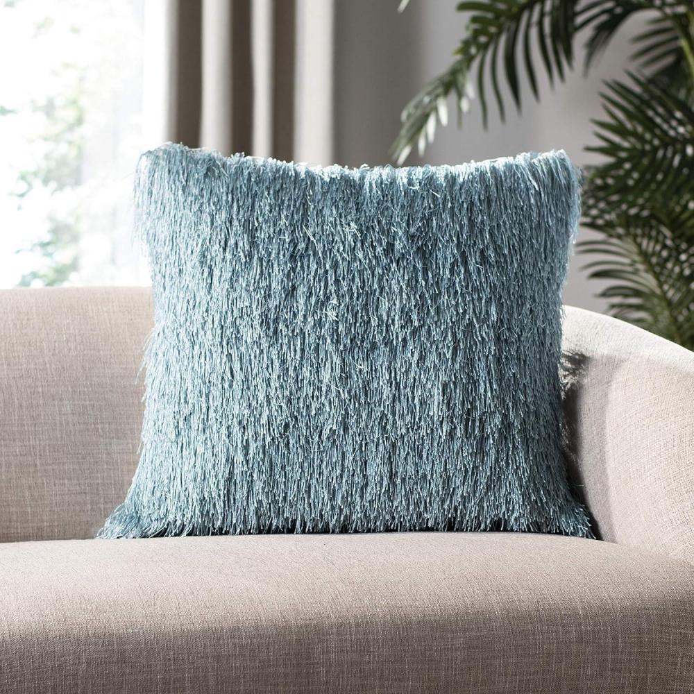 image:imageSAFAVIEH Soleil IndoorOutdoor Shag Throw Pillow 22x22 ChampagneBlue