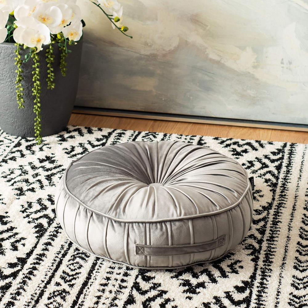 image:imageSafavieh Clary Glam 18inch Mustard Yellow Velvet Round Floor PillowGrey