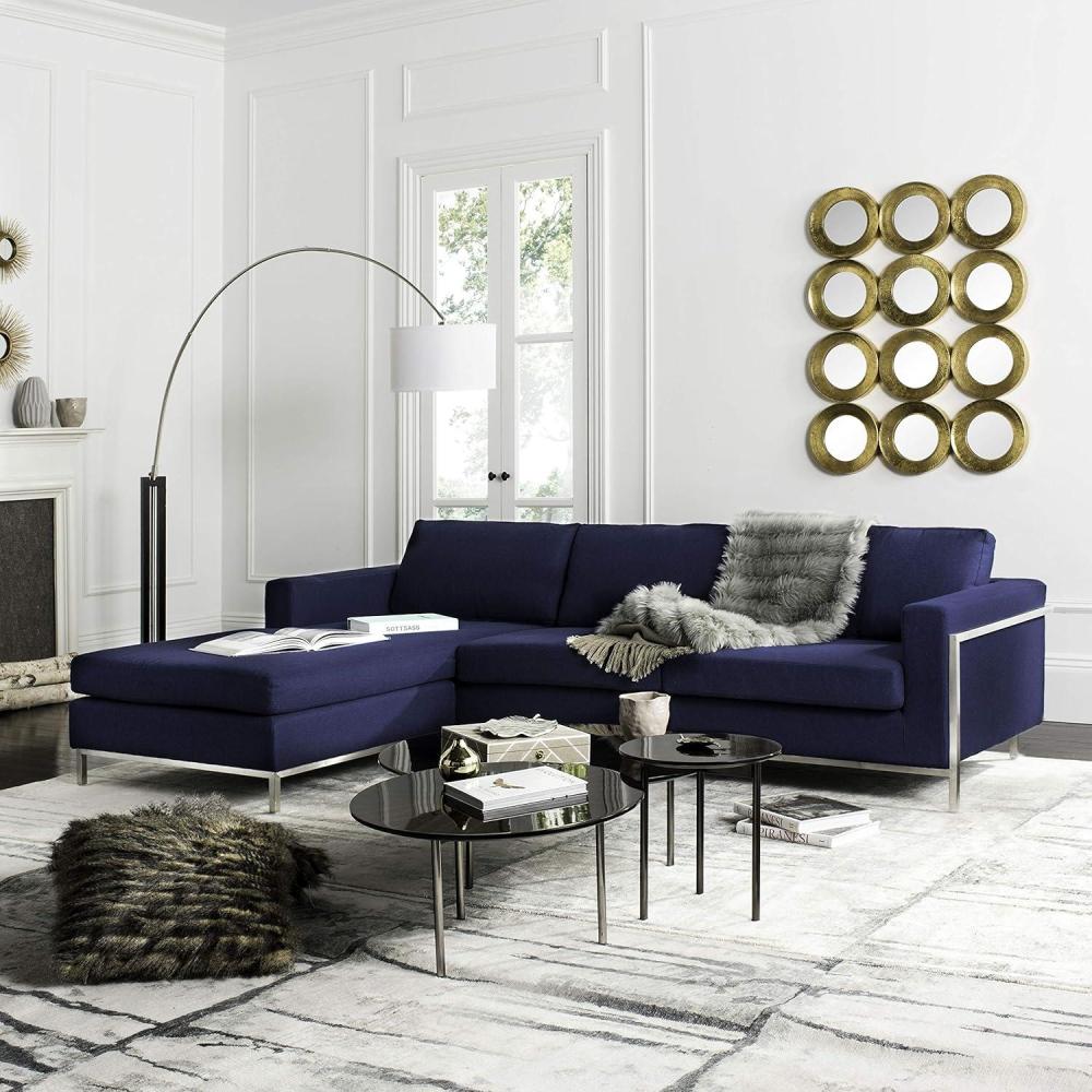 image:imageSafavieh Couture Home Camila Navy and Brushed Stainless Steel Sectional