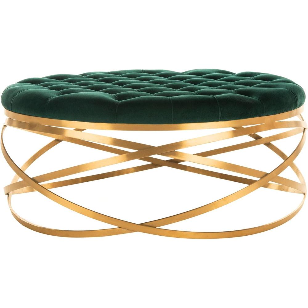 image:imageSafavieh Home Collection Rumi Emerald and Gold Tufted Velvet OttomanEmerald  Gold