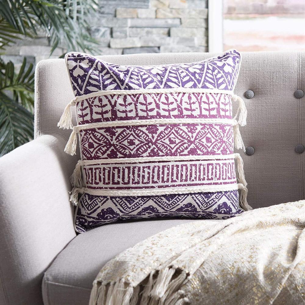 image:imageSafavieh Home Mela Purple and Beige Boho Tassel 18inch Decorative Pillow