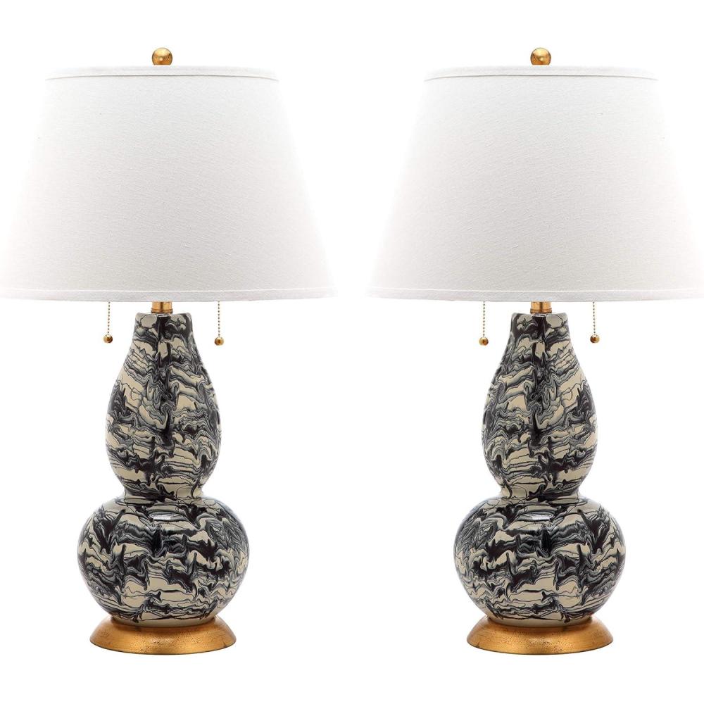 image:imageSafavieh Lighting Collection Color Swirls Glass Navy and White Table Lamp Set of 2BlackWhite Set of 2