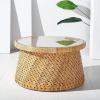 SAFAVIEH Couture Collection Lianna Coastal Tropical Natural Rattan Solid Wood Round Coffee Table (Fully Assembled)