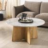 SAFAVIEH Couture Collection Madilynn Black Solid Wood Round Coffee Table(Natural/Light Grey)