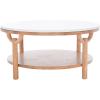 SAFAVIEH Couture Collection Puck Natural Solid Wood/White Marble Top Round Coffee Table(Natural/White)