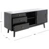 SAFAVIEH Couture Collection Tomas Mid-Century White Washed 3-Drawer Sliding Door Entertainment Media Stand (Fits up to a 65″ Flatscreen TV)(Black)