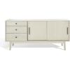 SAFAVIEH Couture Collection Tomas Mid-Century White Washed 3-Drawer Sliding Door Entertainment Media Stand (Fits up to a 65″ Flatscreen TV)(White Washed)