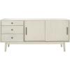 SAFAVIEH Couture Collection Tomas Mid-Century White Washed 3-Drawer Sliding Door Entertainment Media Stand (Fits up to a 65″ Flatscreen TV)(White Washed)