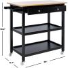 SAFAVIEH Home Collection Cohyn Natural/White 1-Drawer 2-Shelf Storage Dining Room Trolley Kitchen Cart with Wheels KCH1401B(Natural/Black)