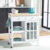 SAFAVIEH Home Collection Locklyn White/Natural 2-Drawer Storage Trolley Kitchen Cart with Wheels(White/Natural)
