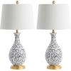 SAFAVIEH Lighting Collection – Avi Scroll Set of 2 Blue & White Chinoiserie Table Lamps, 28-Inch Ceramic Lamps for Bedroom, Living Room, Home Office (TBL4148A-SET2)