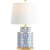 SAFAVIEH Lighting Collection – Bodin Set of 2 Blue & White Ceramic Table Lamps with Gold Leaf Accents, 23-Inch Bedroom or Living Room Lamps, LED Bulbs Included (TBL4150A-SET2)