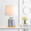 SAFAVIEH Lighting Collection – Bodin Set of 2 Blue & White Ceramic Table Lamps with Gold Leaf Accents, 23-Inch Bedroom or Living Room Lamps, LED Bulbs Included (TBL4150A-SET2)