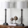 SAFAVIEH Lighting Collection Estilo Column Farmhouse Pull Chain Dark Grey 36-inch Bedroom Living Room Home Office Desk Nightstand Table Lamp Set of 2 (LED Bulbs Included)