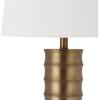 SAFAVIEH Lighting Collection Linus Farmhouse Brass Column Gold 29-inch Bedroom Living Room Home Office Desk Nightstand Table Lamp Set of 2 (LED Bulbs Included)