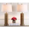 SAFAVIEH Lighting Collection Linus Farmhouse Brass Column Gold 29-inch Bedroom Living Room Home Office Desk Nightstand Table Lamp Set of 2 (LED Bulbs Included)