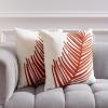 SAFAVIEH Pillow Collection 18-Inch Fern Leaf Pillow, White and Rust, Set of 2