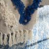 Safavieh Home Collection Lila Grace Boho Grey and Beige Fringe 50 x 60-inch Throw Blanket(Navy / Beige)