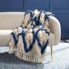 Safavieh Home Collection Lila Grace Boho Grey and Beige Fringe 50 x 60-inch Throw Blanket(Navy / Beige)
