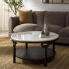 SAFAVIEH Couture Collection Puck Natural Solid Wood/White Marble Top Round Coffee Table(Black/White)